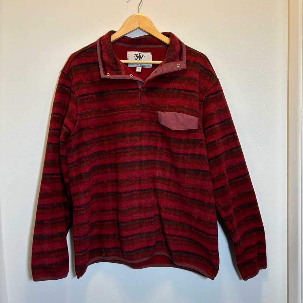 John Wayne Timeless Classic Red and Black Striped Pullover Sweatshirt Sweater XL